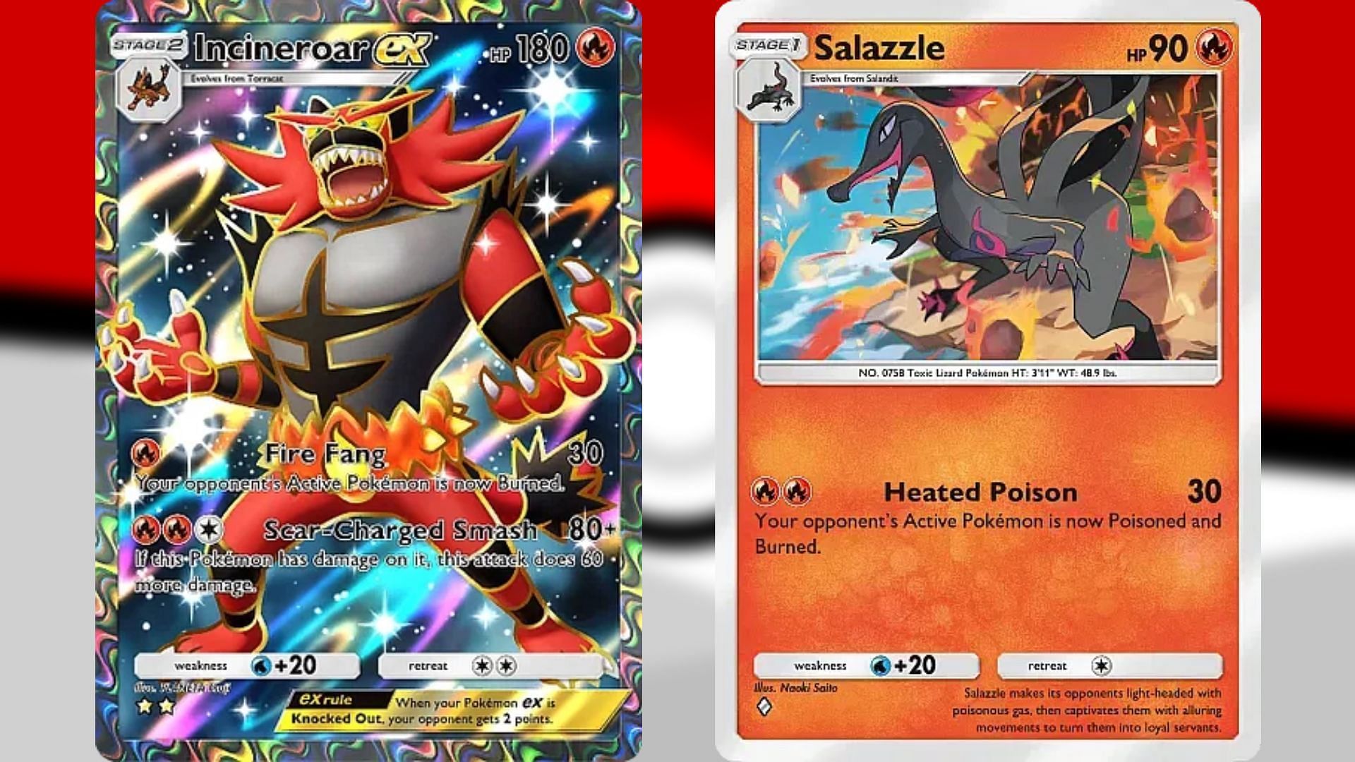 Incineroar ex and Salazzle (Celestic Guardians) in PTCGP (Image via TPC)